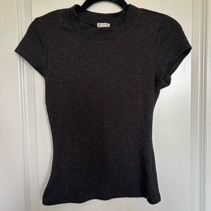 Free Peopke - Black Ribbed Short-Sleeve Women's Top